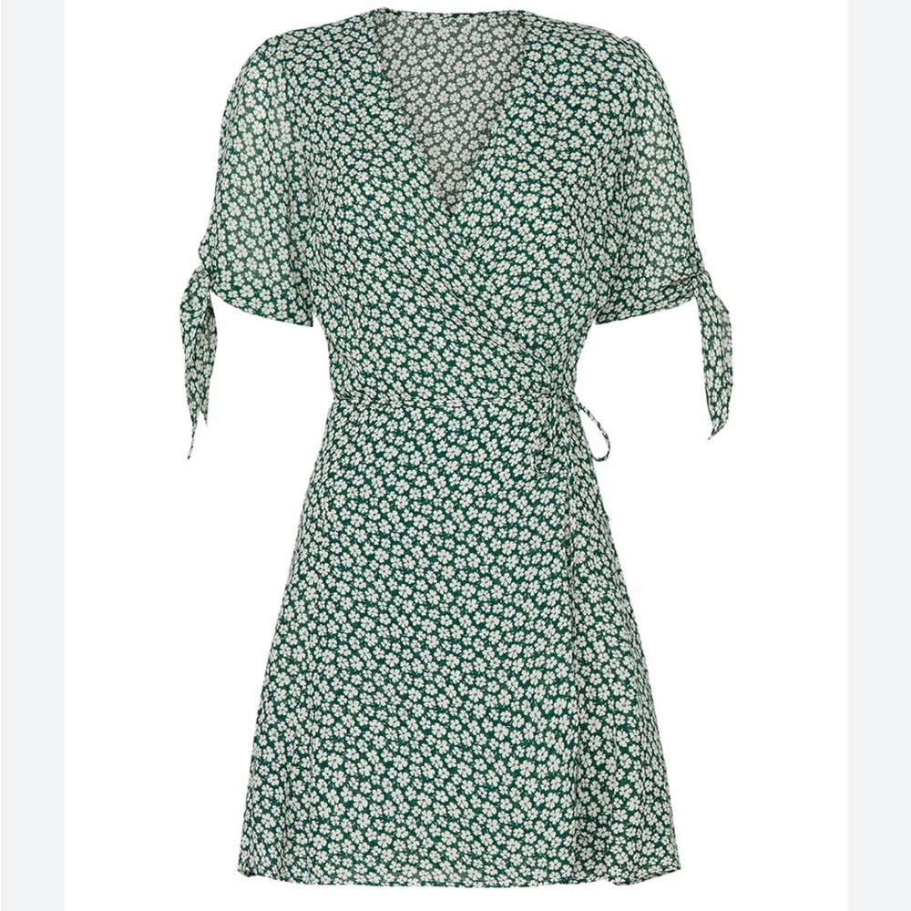 Reformation Floral Green Wrap Dress
